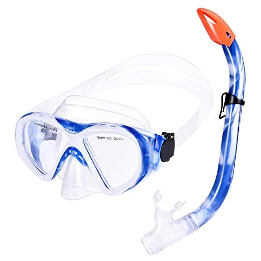 KUSTAR Snorkel Set Kids, Semi-Dry Snorkeling Set Anti-Fog Children Snorkel Mask, Impact Resistant Panoramic Tempered Glass Easy Breathing for Youth Junior Girls,Boys