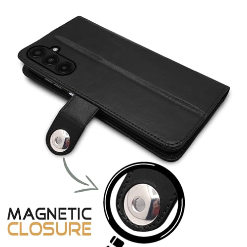 Image of Pikkme Samsung Galaxy A15 5G Flip Cover Inside TPU with Card Pockets Wallet Stand and Shock Proof Button Flip Case (Black)