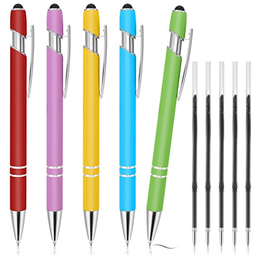 Tiesome5 Pieces Ballpoint Pen With Stylus Tip, Retractable 2 In 1 Stylus Pens Stylish Pen With 10 Refills, Metal Stylus Pen For Touch Screens, 1.0 Mm Black Ink Ball Point Pens (Multicolor) #TOP5
