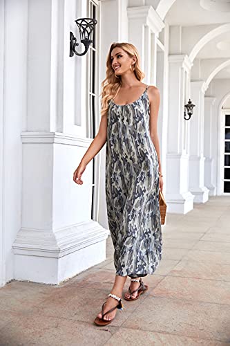 Image of BUENOS NINOS Women's V Neck Floral Maxi Dress Boho Printed Adjustable Spaghetti Strap Ethnic Beach Long Dress with Pockets