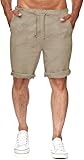 Runcati Pantalones cortos de lino para hombre, bermudas, ligeros, elásticos, informales, con 2 bolsillos, caqui, S