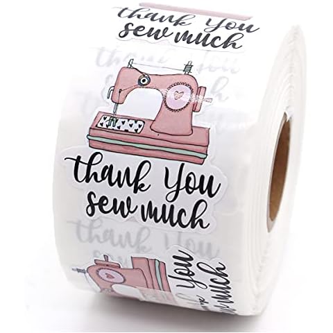 Littlefa 1.5” Thank You Sewn Much with Sewing Machine Design Stickers,Thank You Stickers,Bakeries Stickers,Handmade Stickers,Small Business Stickers, Envelopes Stickers, Gift Bags Packaging 500 PCS Cover