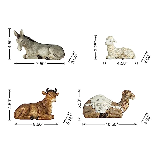 Image of Glitzhome 15.5 Inch Oversized Nativity Sets for Christmas Decor Set of 12 Nativity Scene Collectible Figurine Sets for Tabletop Decor Xmas Resin Ivory Nativity Figurines Set Animals Figurines
