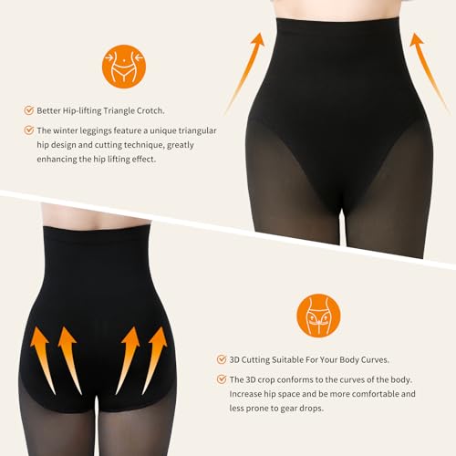 2 Pairs Women Fleece Lined Tights - Triangle Crotch Design Warm Pantyhose Skin Colored Tights for Winter 5