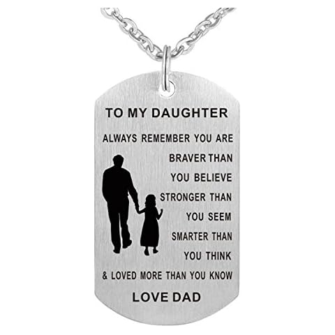 TTVOVO To My Daughter from Dad Inspirational Necklace Dog Tag Pendant Necklace Always Remember You Are Braver Than You Believe Motivational Encouragement Dogtags Jewelry Birthday Graduation Girls Gift Cover