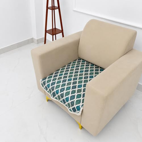 Image of Homerz Premium 'Maharaja Paradise Series' Sofa Cover | Net Fabric Sofa Cover | Washable, Anti-Dust Backed & Wrinkle Resistant Cover (Aqua Lattice, 1 Seater, Only Seat Cover)