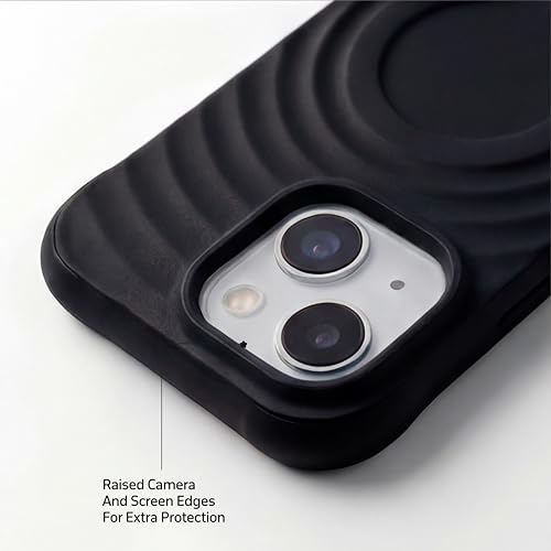 Image of amazon basics Shockproof Case for iPhone 15 | Ripple Pattern | Camera Protection | Protective Cover with Enhanced Grip & Wireless Charging Support - Black
