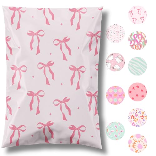 Pretty Package Store 6x9 Designer Poly Mailer 100 Pack Heavy Duty Waterproof Self Seal Shipping Bags for Small Business Large Mailing Envelopes Bulk Tear Resistant Cute Packaging Pink Bows Coquette