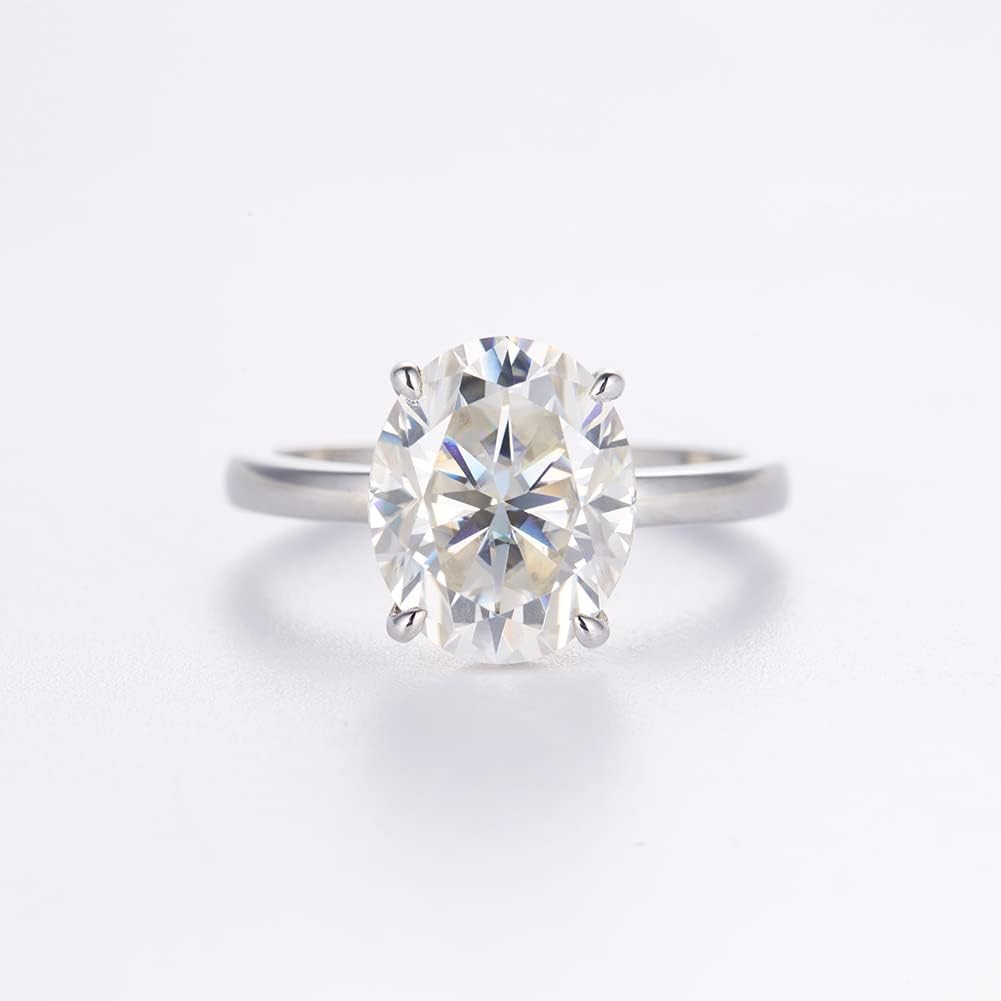 LANE WOODS Moissanite Simulated Diamond Engagement Rings 3 Carats Big Oval Cut Solitaire Wedding Bands for Women - 10mls REAL 18K White Gold Plated 925 Sterling Silver Promise Rings for Her Size 5-10