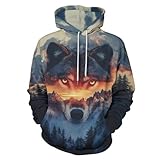 Imcanpen Unisex Novelty Wolf Graphic Hoodie 3D Print Animal Fashion Pocket Sweatshirt