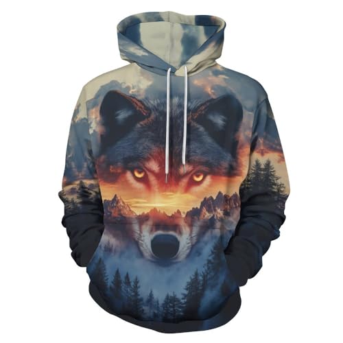 Imcanpen Unisex Novelty Wolf Graphic Hoodie 3D Print Animal Fashion Pocket Sweatshirt