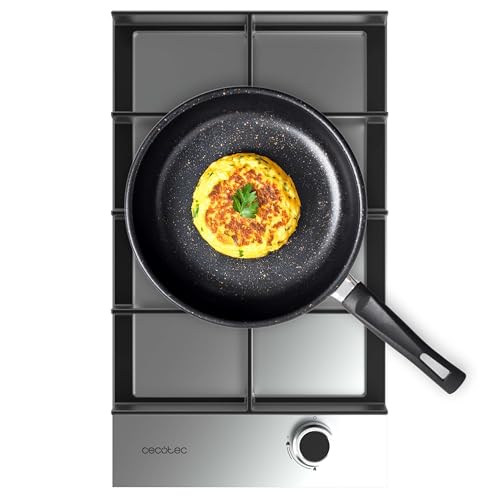 Cecotec Piano Cottura a Gas a 1 Fuoco Bolero Squad G 1400F Inox. 3.4 kW, Triplo Anello, Acciaio Inox, Griglie Ghisa, Bruciatore WOK, Accensione Elettronica, Sistema Sicurezza, Conversione a Gas Butano