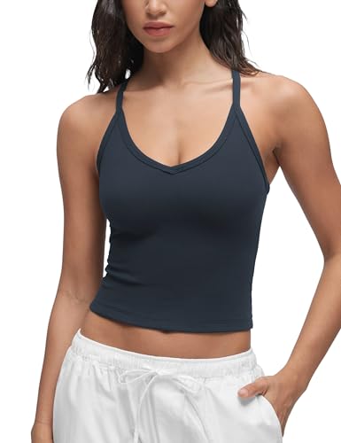 CRZ YOGA Double Lined V Neck Cami Crop Tank Top True Navy Medium