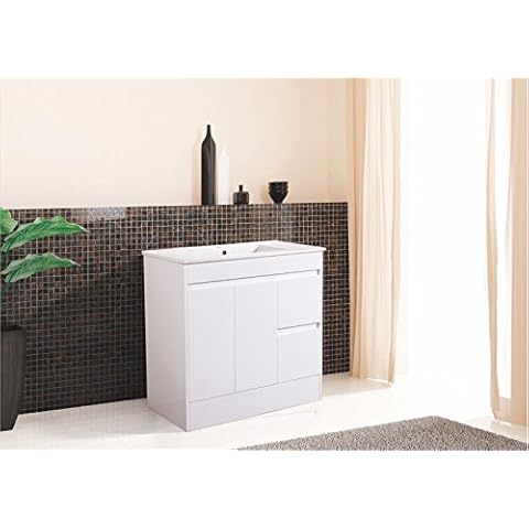 Sorrento Bathrooms 900mm Bathroom Furniture 100% Waterproof High Gloss Free Standing White Vanity Unit with ceramic Basin Complete Set Cover
