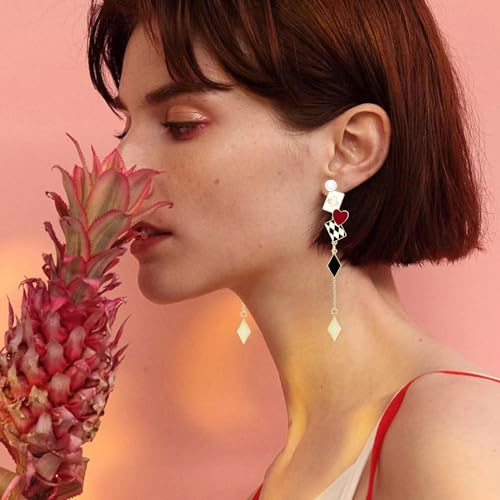 Bohemian Funny Red-Black Playing Card Gold Enamel Lightweight Dangle Drop Earrings Handmade Poker Pearl Stud Earrings For Women Jewelry Gifts4