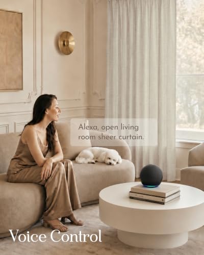 Image of Graywind Motorized Curtains with Track, Light Filtering Smart Curtains, Rechargeable Curtains Compatible with Alexa & Remote Control for Large Windows, Custom Drapes Up to 220 inch, Hush (Beige)