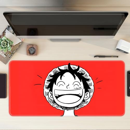 Image of Anime Theme Printed XL Extended Stich Edge Mousead | Smooth Surface Gaming Mousepad with Anti-Slip Rubber Base | 3mm Thick - 11 x 23 Inch (Happy Luffy (P106))