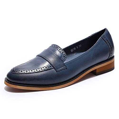 Image of Mona flying Women's Classy Leather Penny Loafer Dress Casual Slip on Flat Office Work Shoes for Ladies