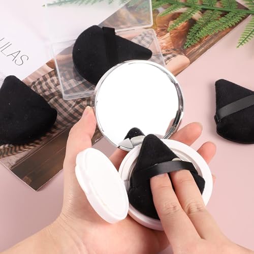 Image of GLUN Ultrasoft Triangle Shape Velour Powder Puffs, Pack of 4 Black Colour, Apply for Daily Makeup Such as Foundation, Cream, Blush Sponge For Wet & Dry Makeup