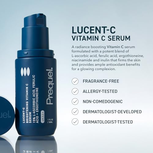 Prequel Skin Lucent-C, Vitamin C Serum for Face. Professional Facial L-Ascorbic Acid, Ferulic Acid Formula with Niacinamide. Clinical Skincare for Luminous Firm Skin. 1oz Pump