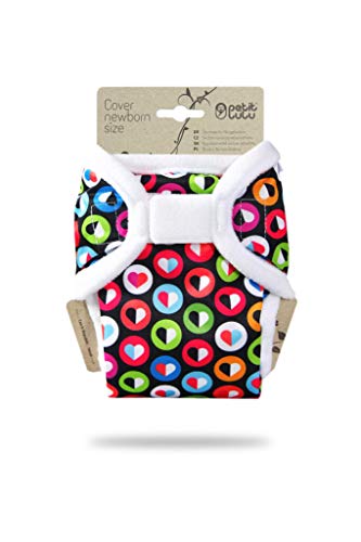 Petit Lulu Größe 1 PUL Überhose (2-6 kg) | Klett | Newborn Windelüberhose | Baby Regenbogen Windelhose | Stoffwindeln für Neugeborene | Hergestellt in EU (Bunte Herzen)