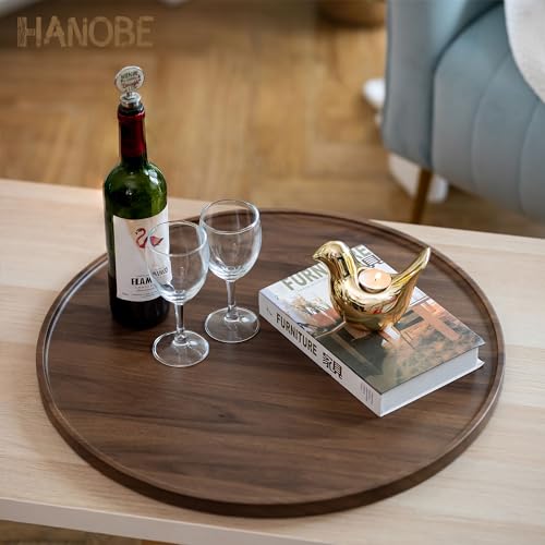 Hanobe Extra Large Ottoman Tray: Round Walnut Veneer Serving Platter Decorative Coffee Table Tray Rustic Circle Big Charcuterie Board Modern Farmhouse Home Decor for Living Room 56cm - Image 2
