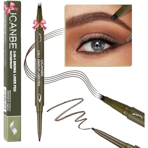UCANBE Eyebrow Pen, Dual-Ended Eyebrow Pencil with 4-Fork-Tip & Gel Eyeliner for Women, Eye Brow Pen with Gel Eyeliner Pencil, Microblading Eyebrow Pencils with Hair Like Strokes, Light Brown Cover