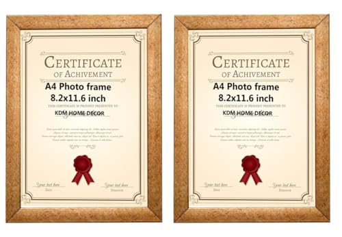 Image of KDM HOME DECOR A4 Size Certificate, Document Photo frames set of 2 For Home Decoration, Living Room, Office Decoration, painting & gift in awards frames size (8.2 x 11.6 inch) golden Texture