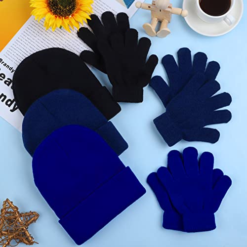 TODDOR Kids Winter Beanies and Gloves Set Include 6 Pieces Knitted Beanies and 6 Pairs Stretchy Gloves4