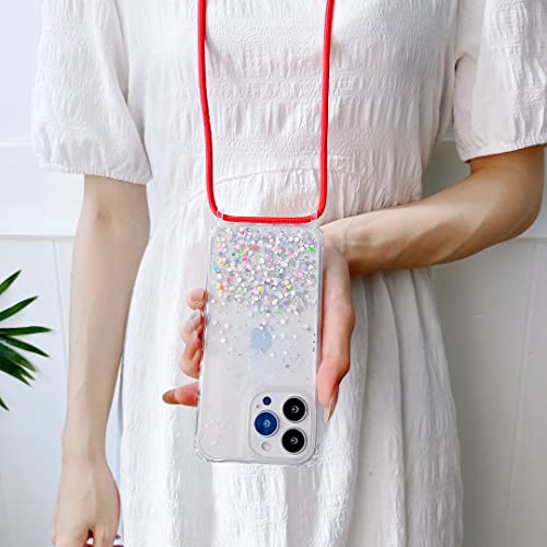 Eltiigo For Iphone 14 Pro Strap Case With Crossbody Lanyard, Clear Glitter Shiny Bling Sparkle Shockproof Cover With Soft Tpu Bumper, Adjustable Shoulder Neck Strap For Girls Women - Lavender #TOP4