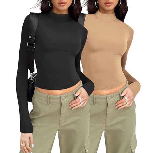 Zeagoo Long Sleeve Tops for Women Mock Neck Turtleneck Slim Fitted Basic Tops Fashion Casual T-Shirts