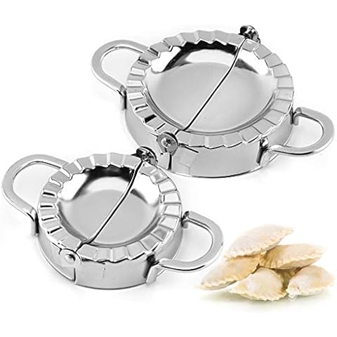 Ciujoy Dumpling Maker 2 Pcs Stainless Steel Gyoza Mould Ravioli Mold Dough Press Cutter Wrapper Pie Crimper Pastry Tools for Home Kitchen Small and Large Set Cover