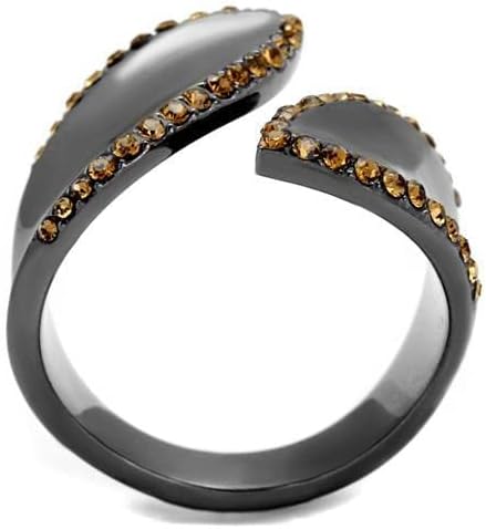 TK2692 - IP Light Black (IP Gun) Stainless Steel Ring with Top Grade Crystal in Smoked Quartz
