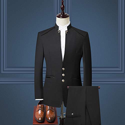 Men's Stand Collar Suit Formal Party Prom Dinner 2 Pieces Jacket Pants Set4