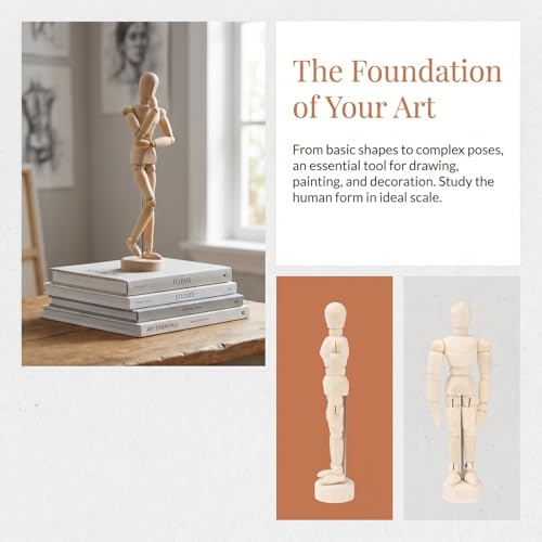 Image of DOITOOL Artists Wooden Manikin, 15 Pack 4.5 Inch Wooden Joints Drawing Mannequin, Artist Manikin with Stand, Flexible Posable Figure Model, Art Anatomy Sketch Props, Jointed Desktop Decoration