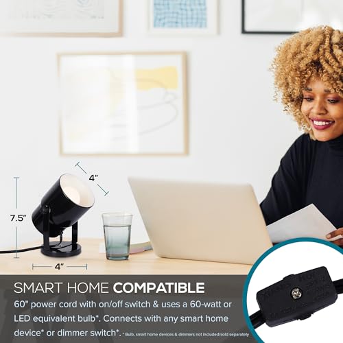 Image of Catalina Lighting 24291-000 Multipurpose Spotlight Accent Lamp, Desk or Wall Mount Lamp for Office, Living Room, Dorm or Bedroom, Smart Home Compatible, Bulb Not Included, 7.5 inch, Metallic Black