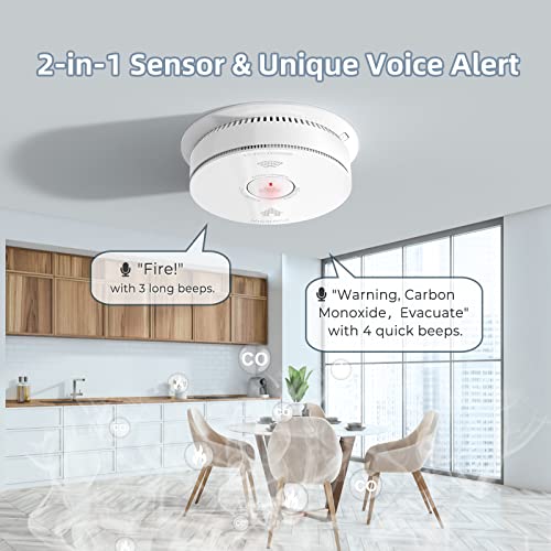 Siterwell 2.4G Wifi Smoke Detector Carbon Monoxide Detector Combo, 2 In 1 Smart Fire And Co Alarm Detector, Voice Alert, Replaceable Battery, Auto-Check, Conforms To Ul 217 & Ul 2034 Standards, 2 Pack #TOP5
