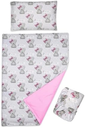 3 piece set Duvet Cover Pillowcase and Fitted Sheet for 140x70 cm Baby Cot Bed (Pink Stars)