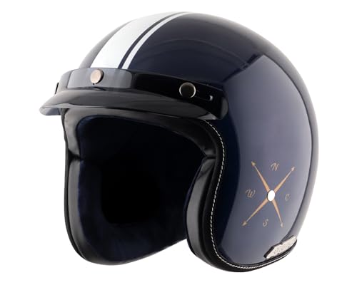 Image of Axor Retro Jet Euro Globe ISI and DOT Certified Gloss Finish Open Face Helmet for Men and Women with Stylish Peak- Royal Blue -M