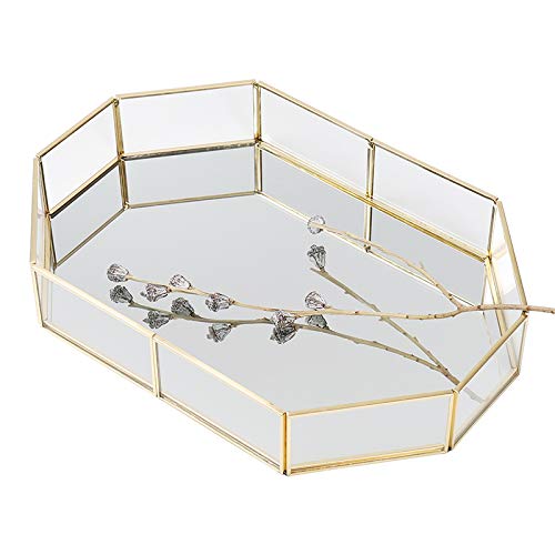 SLHP Plateau de rangement en verre miroir - Style vintage - Décoration de parfum - Doré Cover