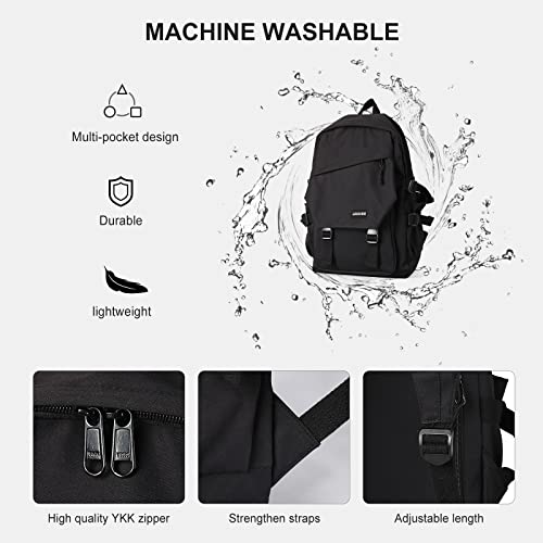 School Backpack Waterproof Black Bookbag College High School Bags For Boys Girls Lightweight Travel Rucksack Casual Daypack Laptop Backpacks For Men Women #TOP4