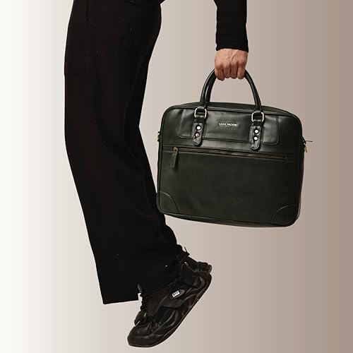 Image of Gauge Machine Messenger Bag for Men & Women - Vegan Leather Office Laptop Bag | Fits up to 16 Inch Laptop | Water-Resistant, 30L Capacity, Padded Compartment