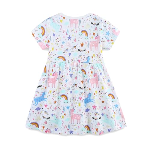 LMYOVE Toddler Girls Summer Casual Dress, Little Girls Cartoon Print Short Sleeve Dress 2-6Y