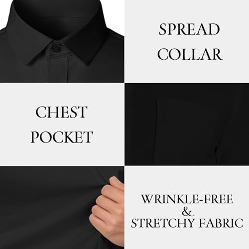 Mens Dress Shirts Long Sleeve Collared Stretch Solid Formal Wedding Dating Business Casual Button Down Shirt Pocket3