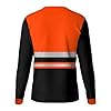 Mens Hi Vis High Visibility Reflective Tape Safety Contrast Long Full Sleeves Shirt Workwear Tee Tshirt Top Orange Black #2
