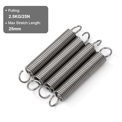 GUNGY Zugfedern mit Haken Edelstahl Zugfeder Spannfeder 50mm Außendurchmesser 8mm Drahtdurchmesser 1,0 mm Hakenwinkel 90 Grad Maximale Zugkraft 2,5kg 1,0x8x50mm 10 Stück