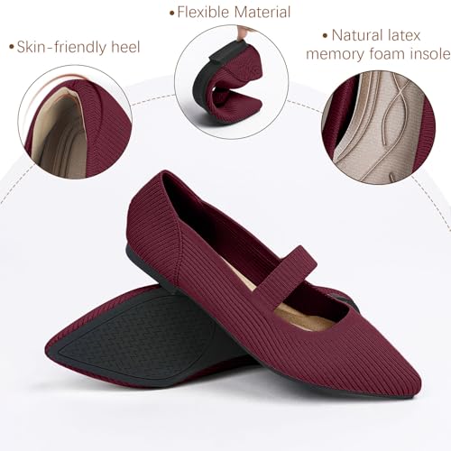 Image of TINGRISE Women's Flats Shoes Pointed Toe Knit Washable Ballet Comfortable Dressy Mary Jane Flat