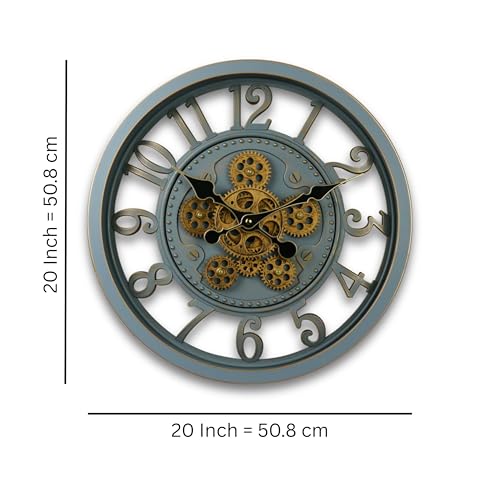 Image of STAR WORK Vintage Gear Wall Clock Industrial Rustic Farmhouse Classic Style Mechanical Charm Perfect for Living Room Bedroom Office or Entryway Decor (Grey -16 INCH)