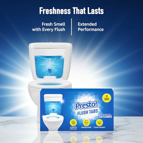 Image of Amazon Brand - Presto! Flush Tabs | 400 Gram | 50 Gram | 8 Tabs X Pack of 1 | Prevents Stains, Removes Limescale | Toilet Flush Tank Balls