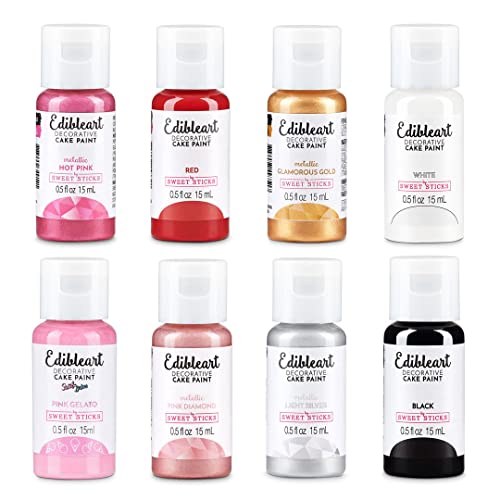 Sweet Sticks Edible Art Decorative Cake Paint 0.5 Ounce (15 Milliliters), Valentines Set of 8 Colors